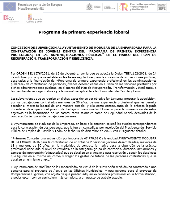 PROGRAMA PRIMERA EXPERIENCIA PROFESIONAL EN LAS ADMINISTRACIONES PÚBLICAS