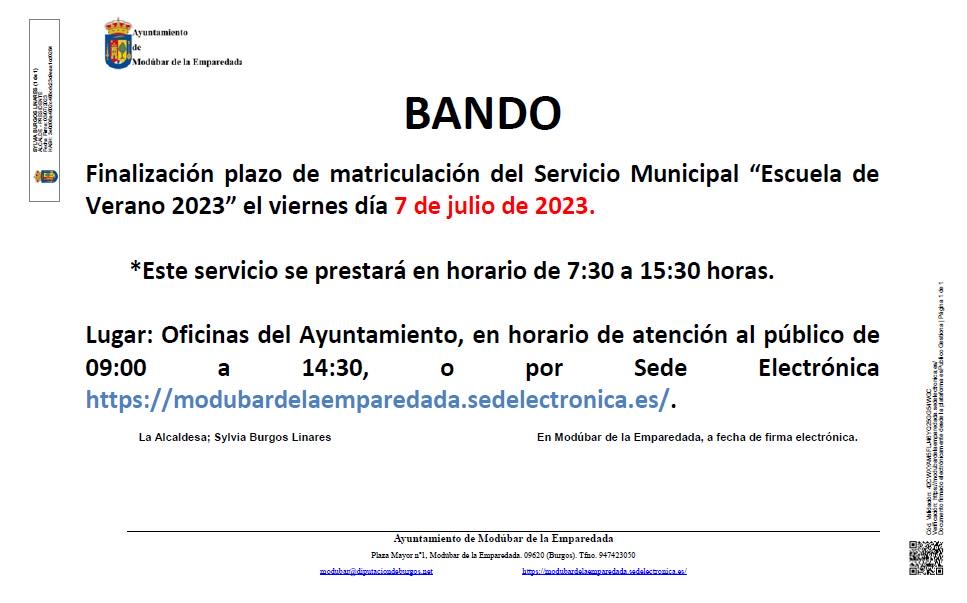 BANDO FINALIZACIÓN PLAZO INSCRIPCIÓN 