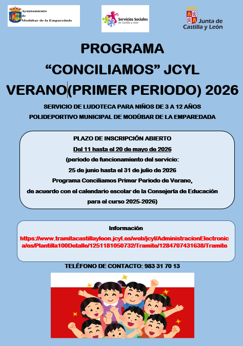 ABIERTO PLAZO DE INSCRIPCIÓN: PROGRAMA CONCILIAMOS JCYL- PRIMER PERIODO DE VERANO 2026